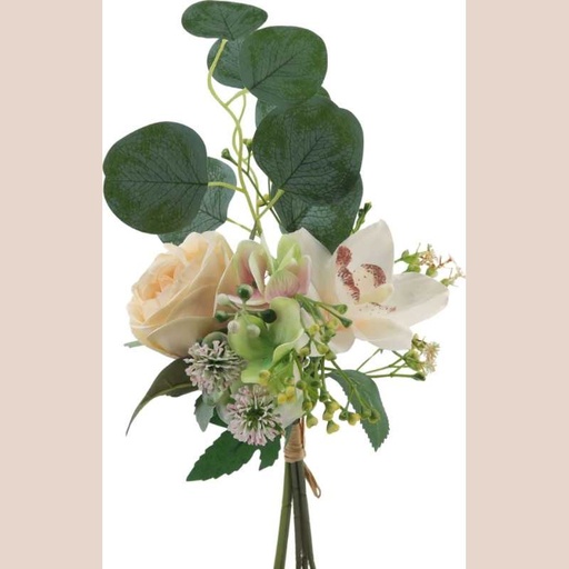 Bouquet orchidee rose hortensia euca coloris beige