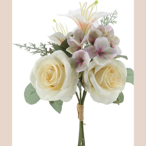 Bouquet lys rose hortensia coloris crème parme