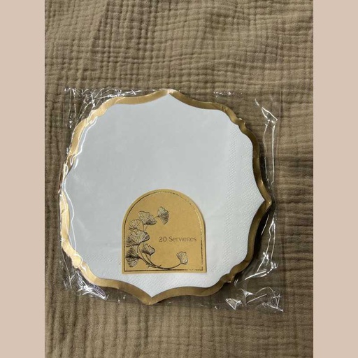 Lot de 20 serviettes  blanc or