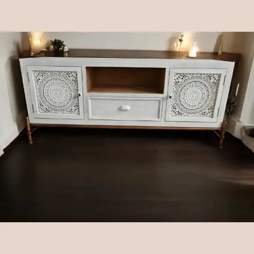 Meuble tv  "rosace blanc"