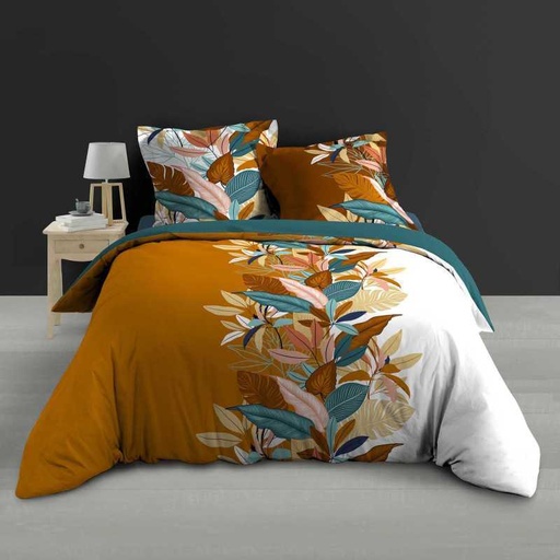 Parure 3 p. 240 x 220 cm percale imp. 78 fils allover yucca
