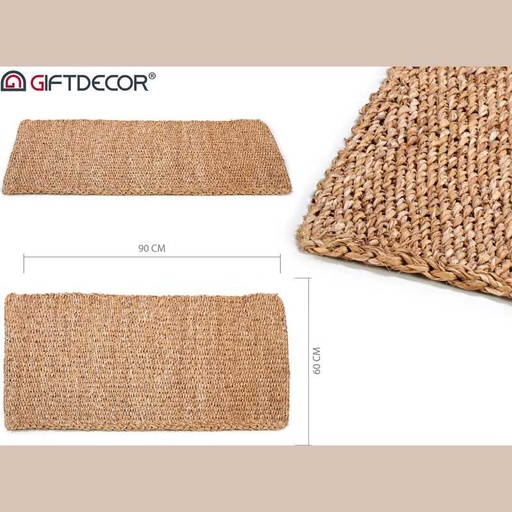 Tapis descente de lit tressé en jacinthe d'eau 90x60 cm