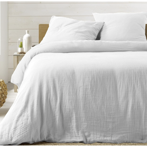 Parure hc 240x220 + 2taies blanc gaze de coton celestia