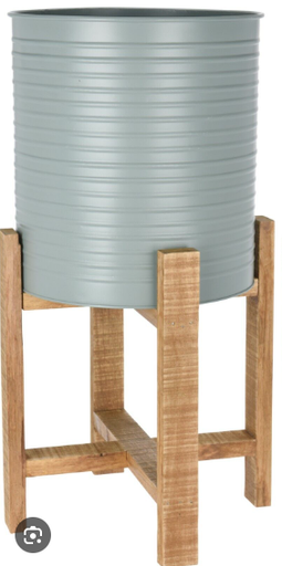 Baril acier vert sauge pour plante avec s
