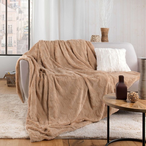 Plaid 125 x 150 cm imitation fourrure/sherpa foxy sable