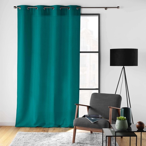 Rideau a oeillets 140 x 260 cm polyester uni soline bleu paon