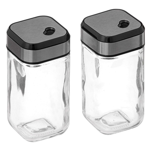 Lot de 2 pots sel/poivre verre + inox  