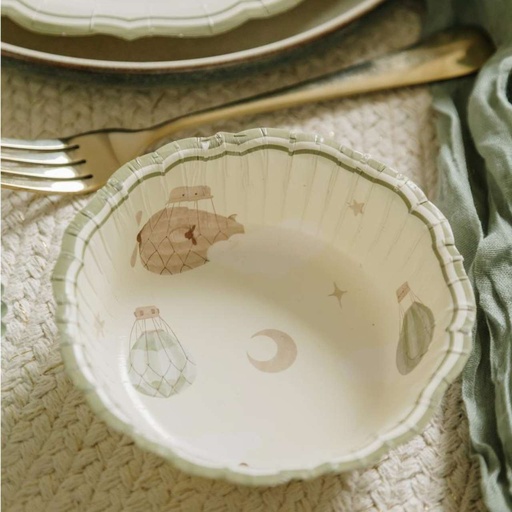6 Bols Dans les Nuages Carton Taupe et Vert Amande Ø13,5cm