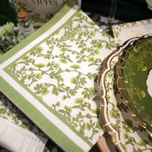 16 Serviettes Botanica Verde Papier Crème et Pistache 32x32cm - 3 Plis