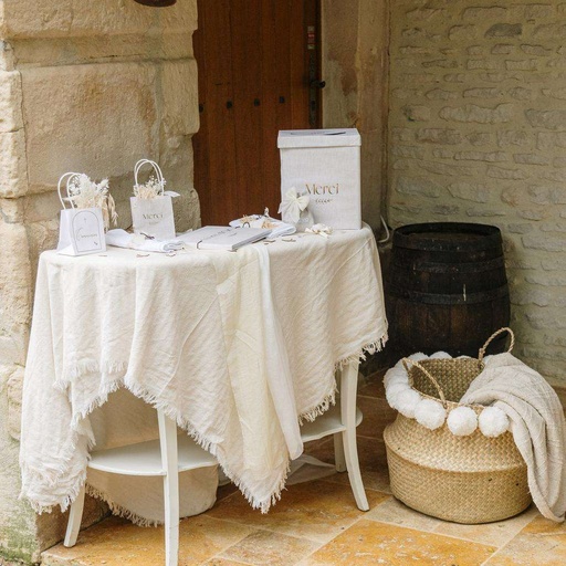 Nappe Coton Effiloché Crème 140x240cm Lavable à 30°