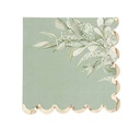 16 Serviettes Greenery Papier Vert de Gris, Blanc et Or 33x33cm - 3 Plis