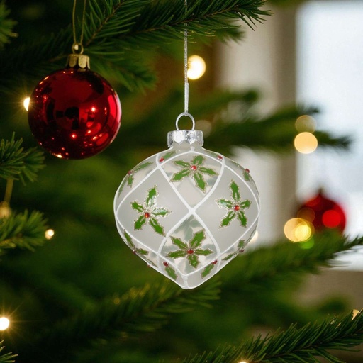Boules verre oignon a fleur/diamants rouges 