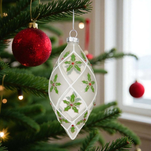 Boules verre ovale a fleur/diamants rouges 