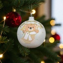 Boule verre email ours dans chaussette beige