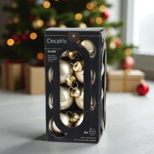 Boules polystyrene beige doré brillant -16 x3,5 cm