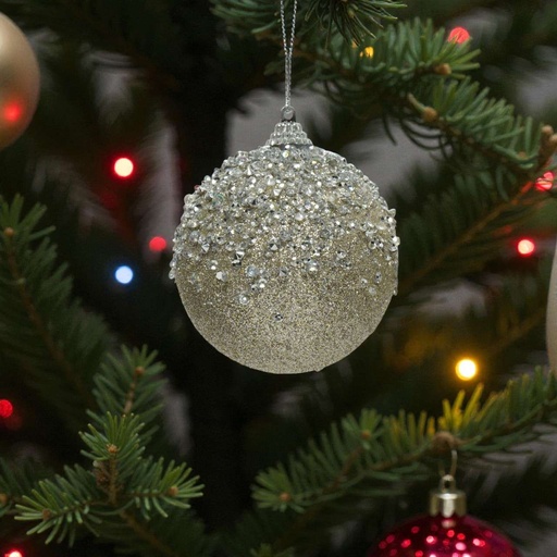 Boule mousse paillettes, perles, diamants moitié