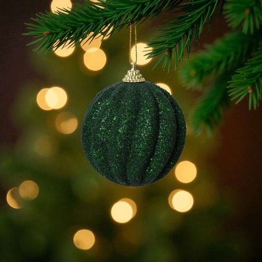 Boule sur fil vert trait horizontal paillettes, perles rocaille 