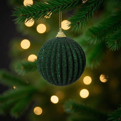 Boule sur fil vert trait vertical paillettes, perles rocaille 