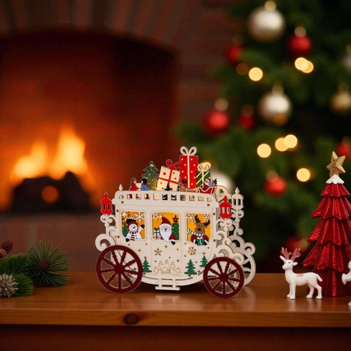 Carrosse de noel en bois lumineux