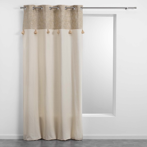 Rideau a oeillets 140 x 240 cm polycoton uni+top met+pompon new sultan or