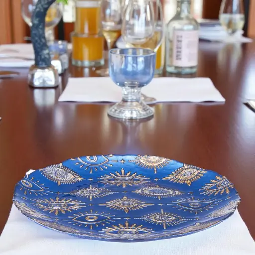 Assiette en verre 28cm bleu ma