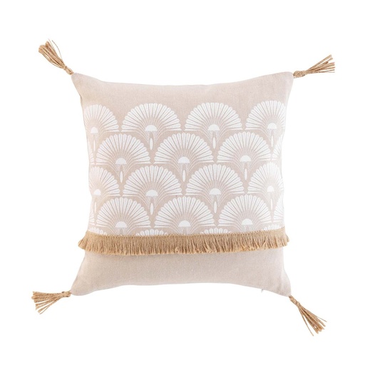 Coussin dehoussable compressé pompon 40x40 cm bahina blanc