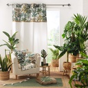 Rideau a oeillets 140 x 240 cm coton uni+top imprime+jute balinesia