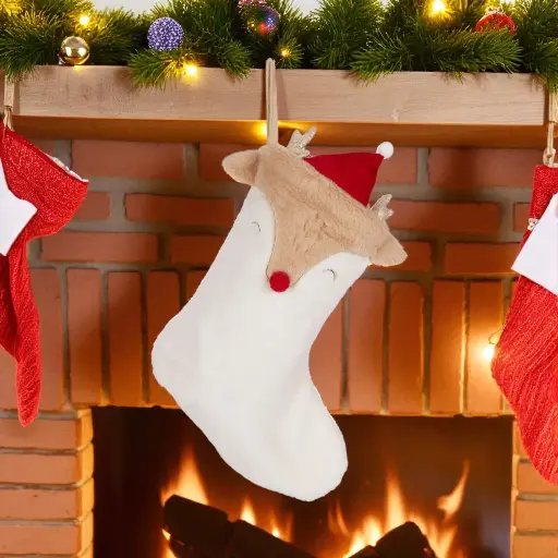 Bas de noël  animal biche blanc