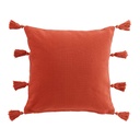Coussin dehous. compr. pompons 45 x 45 cm coton uni tasselina terracotta 