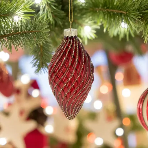 Boule de noël verre 8cm rouge ovale