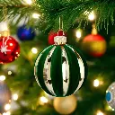 Boule de noël rayée 8cm  vert