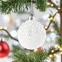 Boule noel verre 8cm feuille blanc