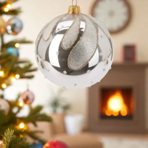 Boule de noël verre 80mm argenté 