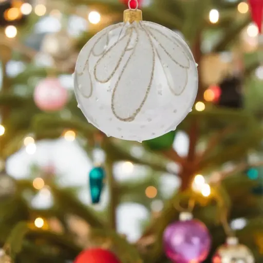 Boule de noël verre 80mm rose tranparent