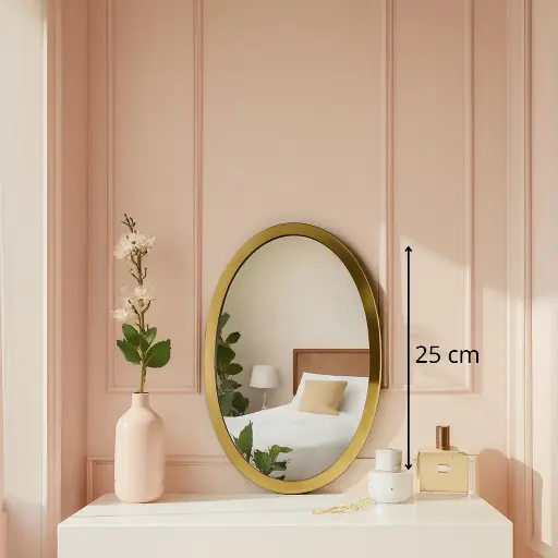 Miroir métal bord d'or ovale