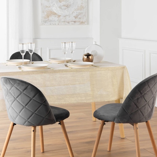 Nappe rectangle 140 x 300 cm polyester uni+fils metallises strass or