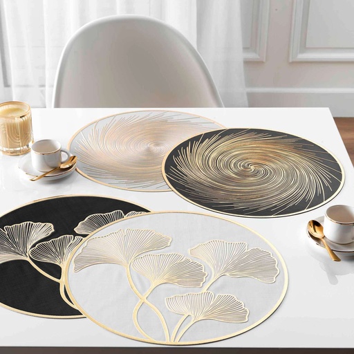 Set de table 38 cm pvc relief metallise ginkobello blanc/or