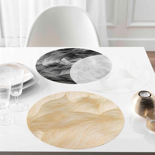 Set de table 38 cm pvc imprime relief celeste blanc