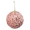 Boule de noël peluche rose sequin 120mm