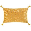Coussin dehoussable pompons 30 x 50 cm velours imprime metallise evie ocre