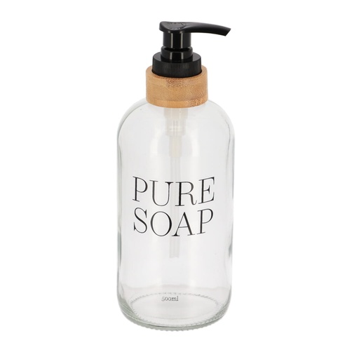 Distributeur savon verre/bambou pure soap 500 ml - transparent