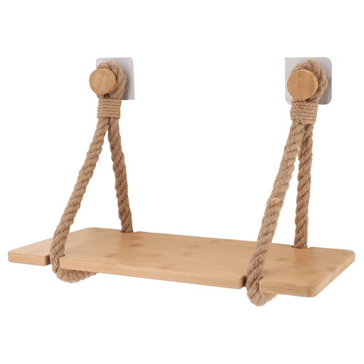 Etagere bambou + lanieres en corde sur sticker ou a fixer - naturel