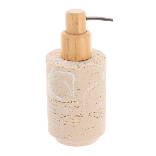 Distributeur a savon en polyresine et bambou 250ml facon travertin - travertin