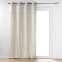 Rideau a oeillets 140 x 240 cm polycoton uni+top imp+pompons isalina blanc