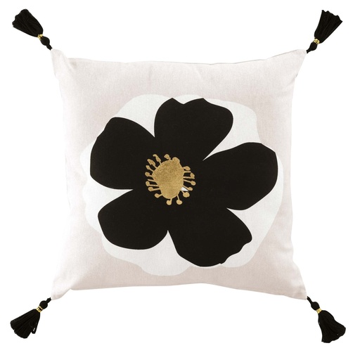 Coussin dehous. compr. pompons 45 x 45 cm coton imprime or issey des. place