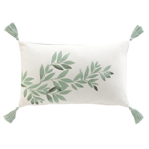 Coussin dehous. compr. pompons 30 x 50 cm coton/polyester imp. nymphea des place