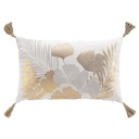 Coussin dehous. compr. pompon 30x50 cm coton/polyester imp. metal. melisse des p