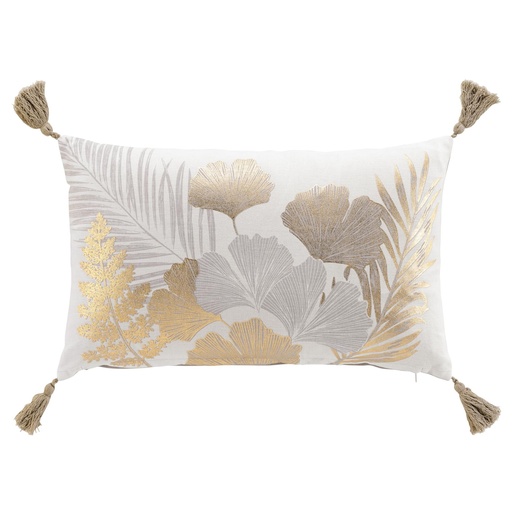 Coussin dehous. compr. pompon 30x50 cm coton/polyester imp. metal. melisse des p
