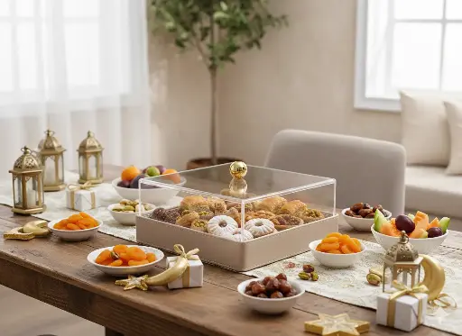 Présentoire carré simili avec cloche 20*20*11 cm