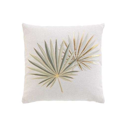 Coussin dehous. compresse 45 x 45 cm polycoton imp. metal. lotus vert des. place